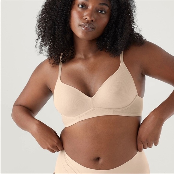 True & Co Women's Freewire Lightly Lined Mesh Bra In Dulce/ Nude Size L NEW - Picture 1 of 12